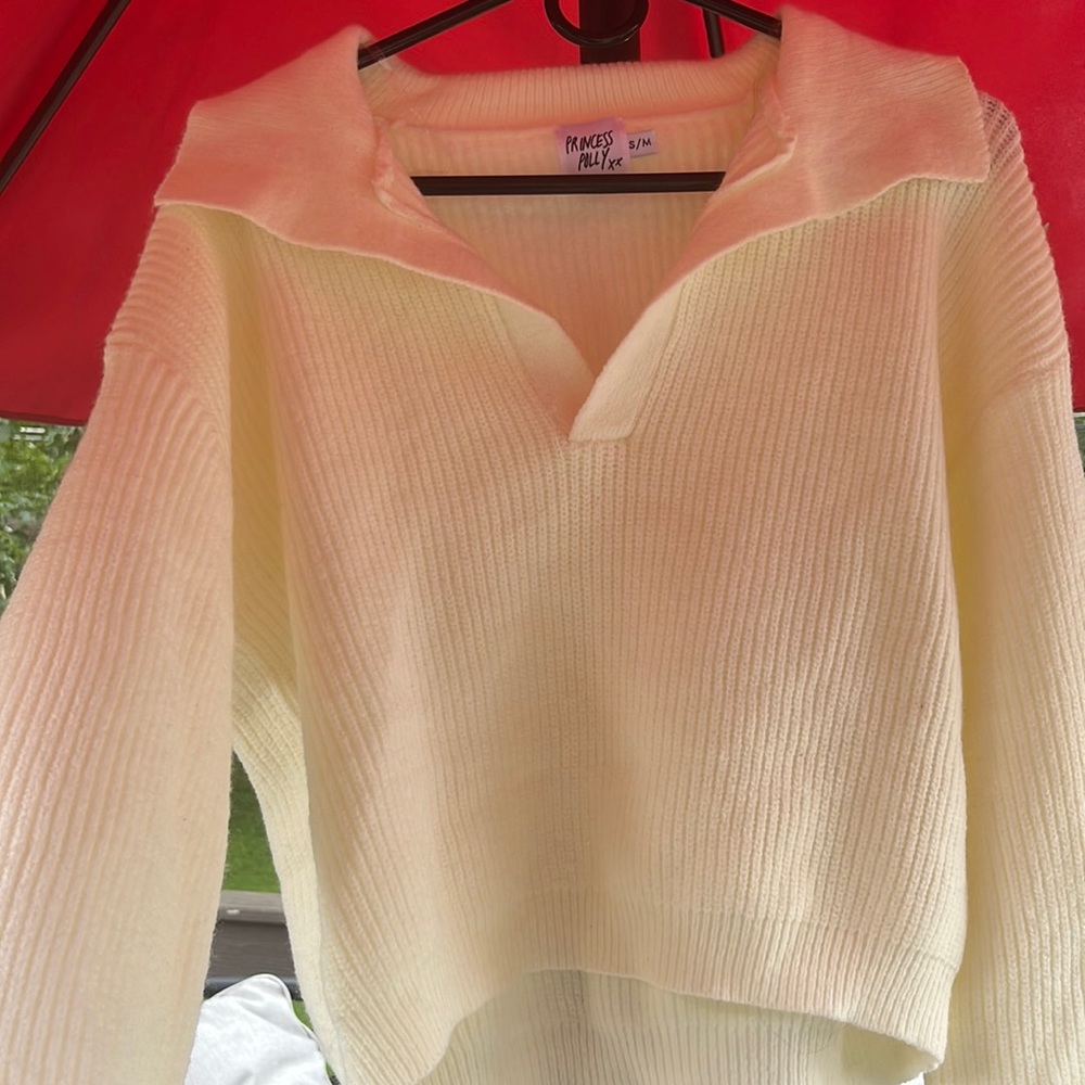 Princess Polly Cream Collared Knitted Cropped Sweater